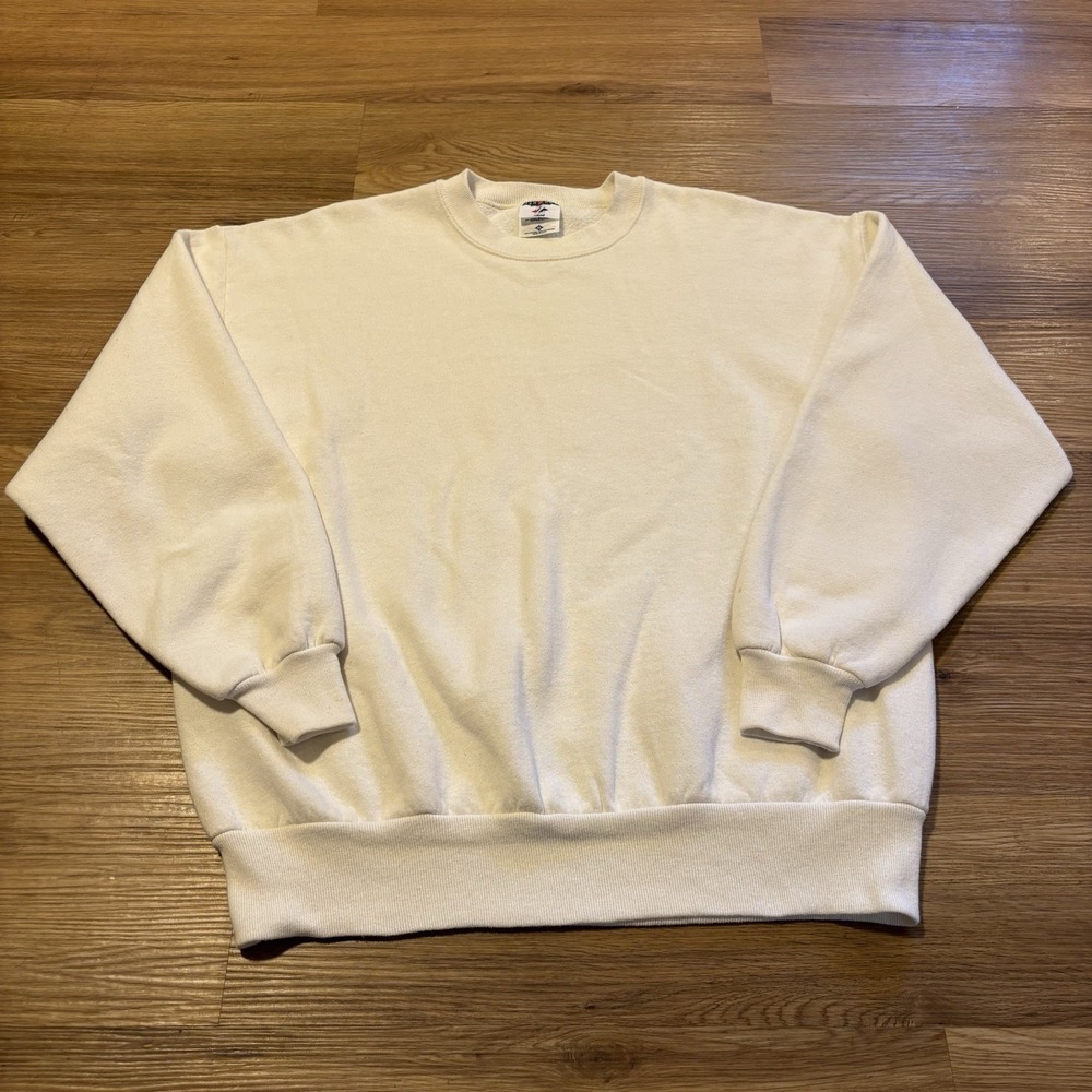Vintage Jerzees Sweatshirt Mens XL Off-White Blank Crew Neck Fleece Made USA 90s